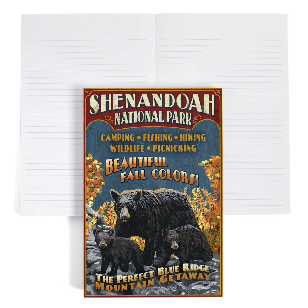 Lined 6x9 Journal, Shenandoah National Park, Virginia, Bear and Cubs Vintage Sign, Lay Flat, 193 Pages, FSC paper Home Lantern Press 