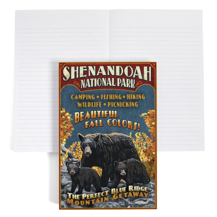 Lined 6x9 Journal, Shenandoah National Park, Virginia, Bear and Cubs Vintage Sign, Lay Flat, 193 Pages, FSC paper Home Lantern Press 