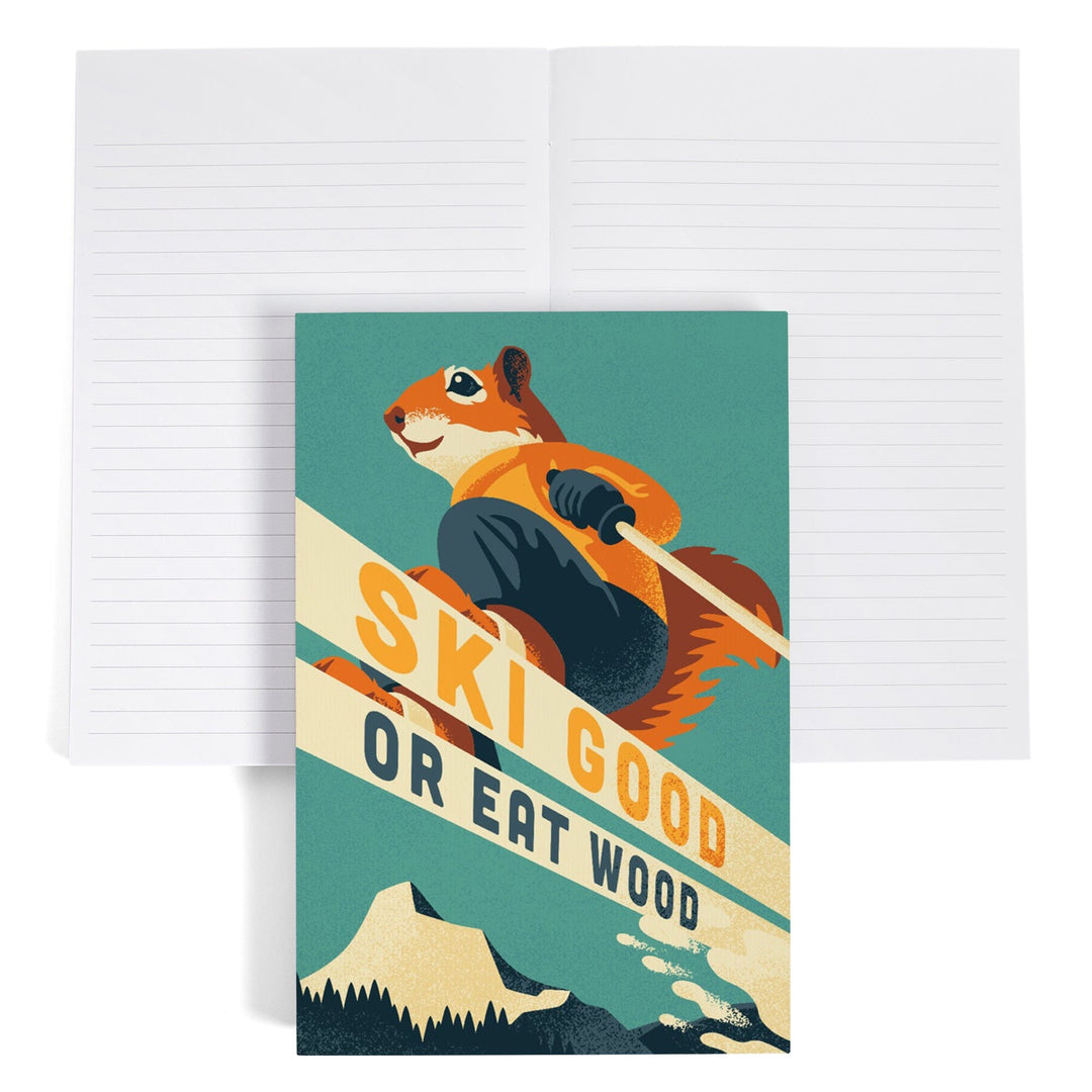 Lined 6x9 Journal, Ski Good or Eat Wood, Animal Activities Series, Ski Squirrel, Lay Flat, 193 Pages, FSC paper Home Lantern Press 