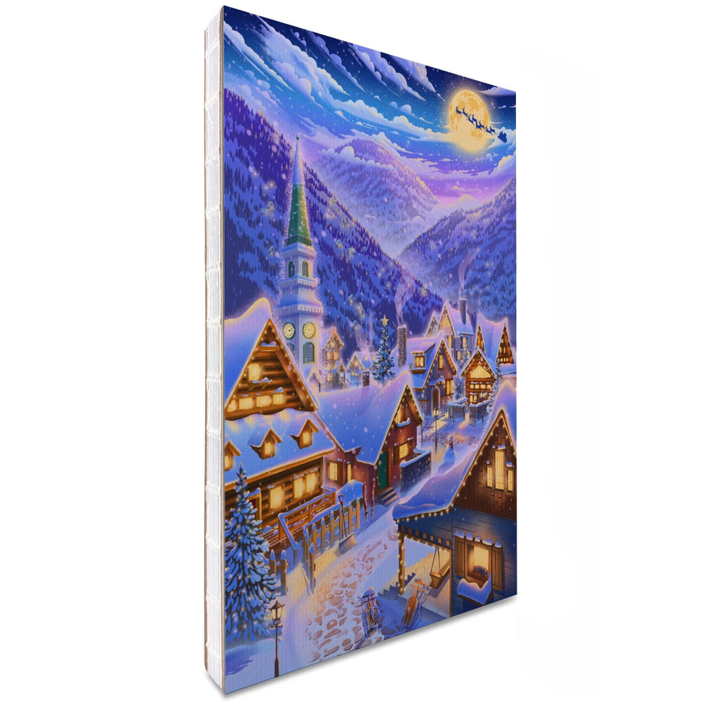 Lined 6x9 Journal, Sleepy Winter Village, Santa Flying Over Mountain, Lay Flat, 193 Pages, FSC paper Home Lantern Press 