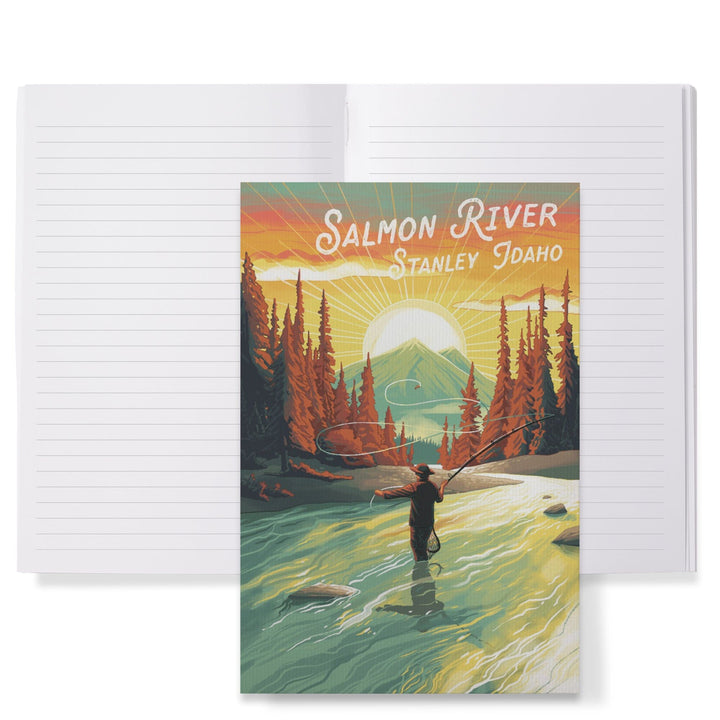 Lined 6x9 Journal, Stanley, Idaho, Salmon River, This is Living, Fishing with Mountain, Lay Flat, 193 Pages, FSC paper Home Lantern Press 