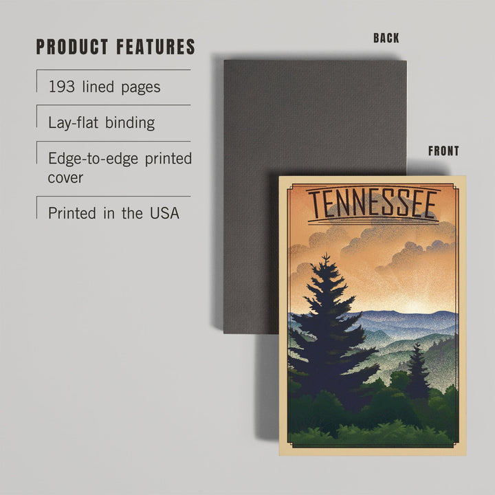 Lined 6x9 Journal, Tennessee, Mountain, Lithograph, Lay Flat, 193 Pages, FSC paper Home Lantern Press 