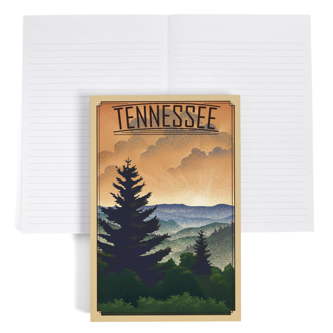 Lined 6x9 Journal, Tennessee, Mountain, Lithograph, Lay Flat, 193 Pages, FSC paper Home Lantern Press 