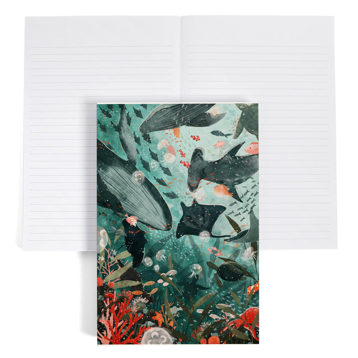 Lined 6x9 Journal, Under The Sea, Lay Flat, 193 Pages, FSC paper Home Lantern Press 