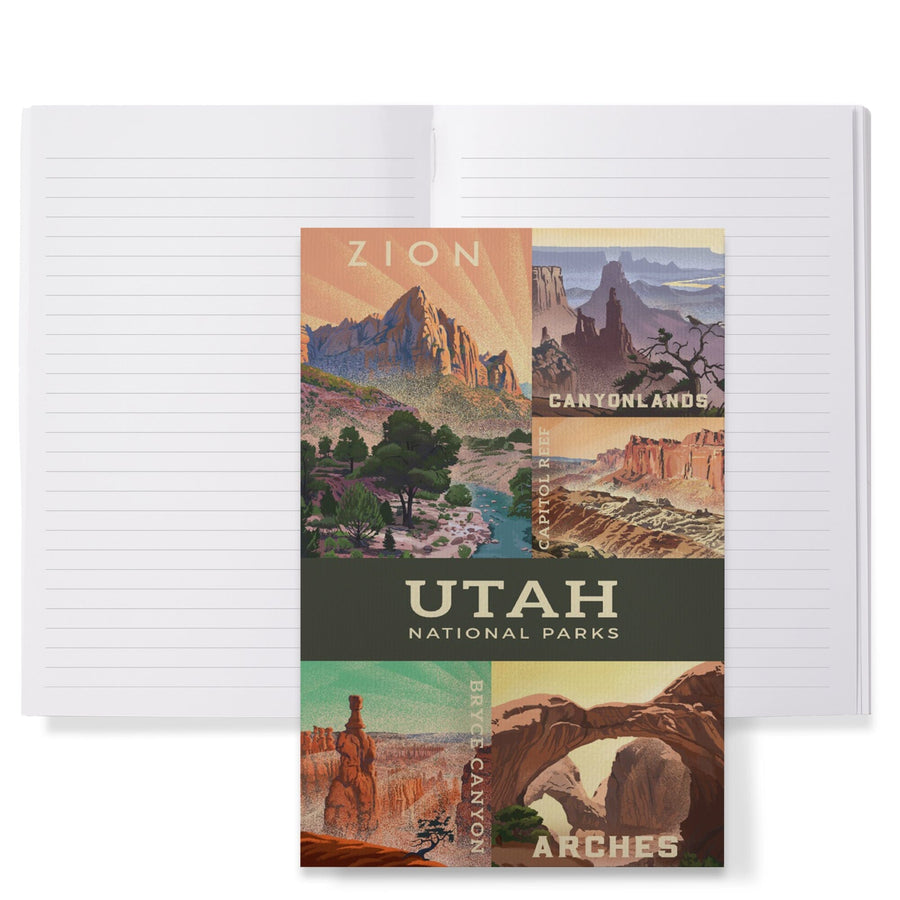 Lined 6x9 Journal, Utah's National Parks Collage, Lithograph National Park Series, Lay Flat, 193 Pages, FSC paper Home Lantern Press 