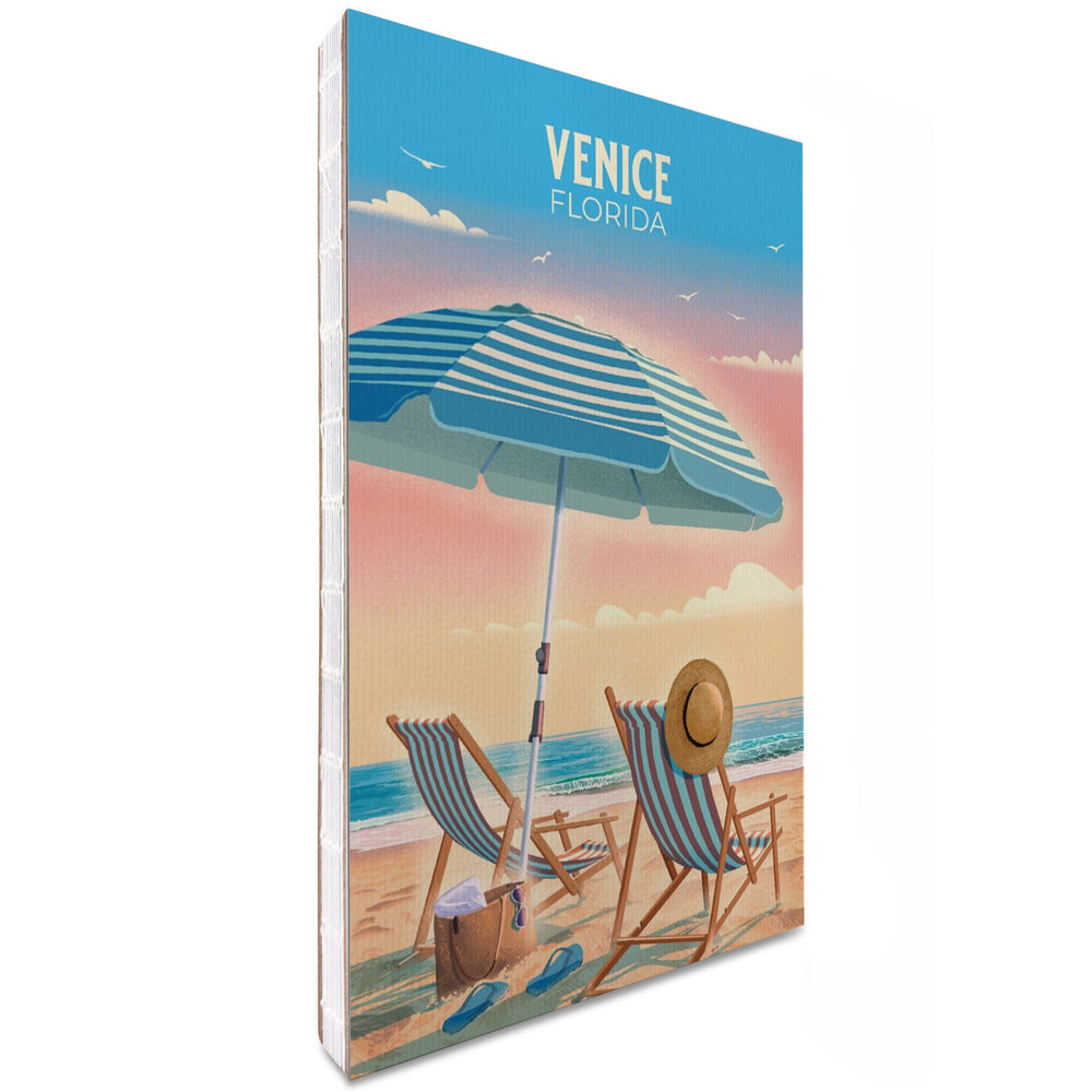 Lined 6x9 Journal, Venice, Florida, Beach Umbrella and Chair, Lay Flat, 193 Pages, FSC paper Home Lantern Press 