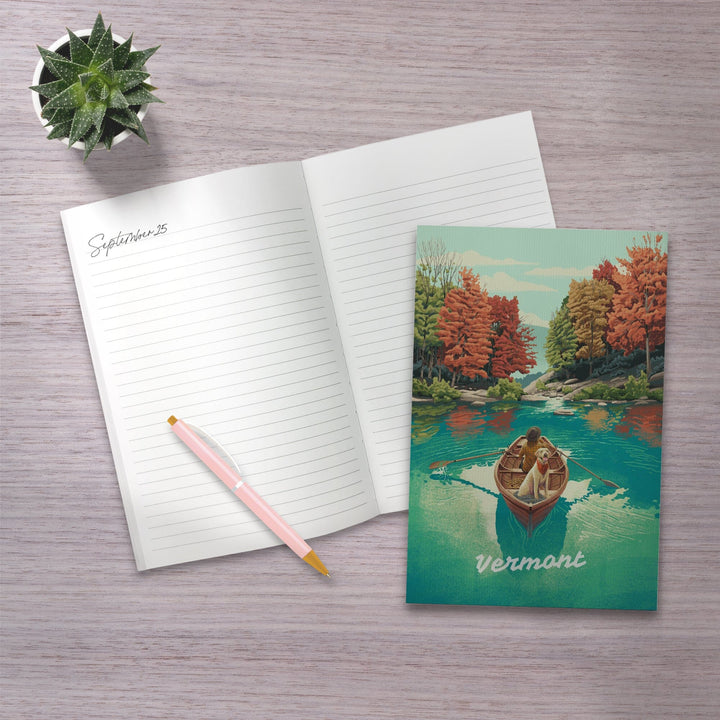 Lined 6x9 Journal, Vermont, Quiet Explorer, Boating, Fall Colors, Lay Flat, 193 Pages, FSC paper Home Lantern Press 