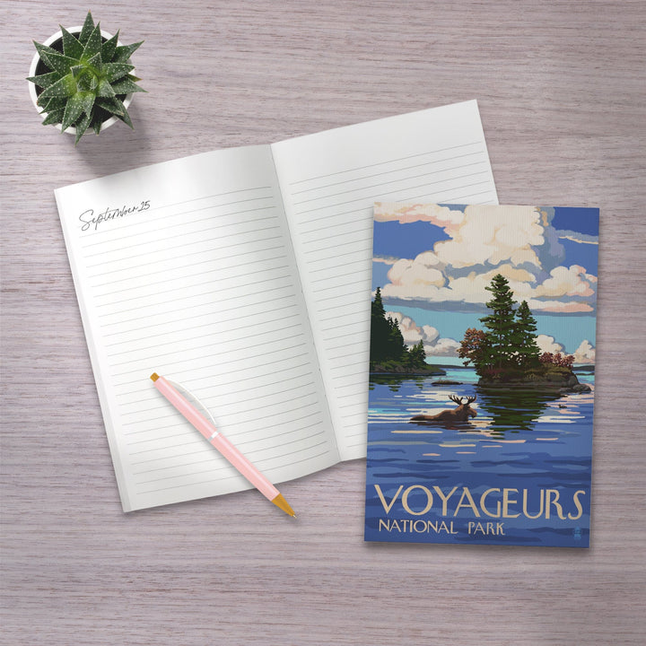 Lined 6x9 Journal, Voyageurs National Park, Minnesota, Moose Swimming, Lay Flat, 193 Pages, FSC paper Home Lantern Press 