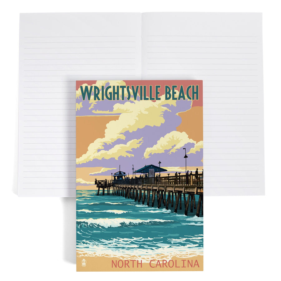 Lined 6x9 Journal, Wrightsville Beach, North Carolina, Pier and Sunset, Lay Flat, 193 Pages, FSC paper Home Lantern Press 