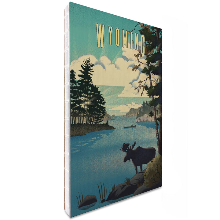 Lined 6x9 Journal, Wyoming, Moose and Lake, Lithograph, Lay Flat, 193 Pages, FSC paper Home Lantern Press 