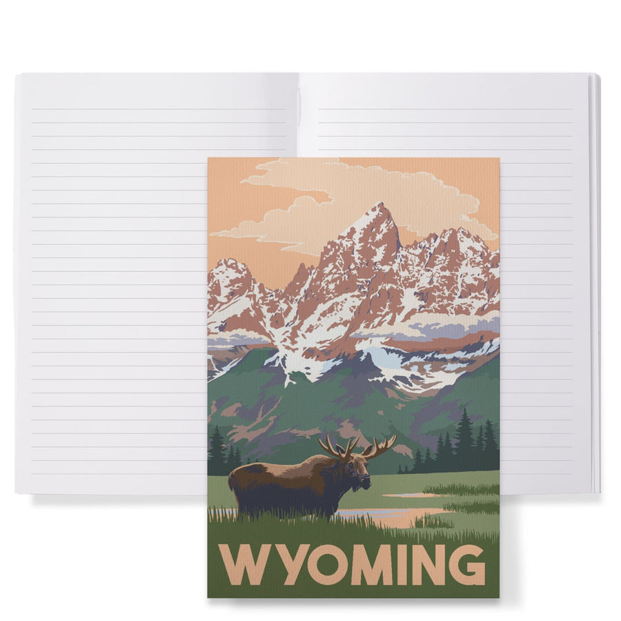 Lined 6x9 Journal, Wyoming, Moose and Mountains, Lay Flat, 193 Pages, FSC paper Home Lantern Press 