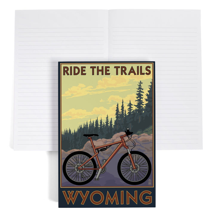 Lined 6x9 Journal, Wyoming, Ride the Trails, Mountain Bike Scene, Lay Flat, 193 Pages, FSC paper Home Lantern Press 