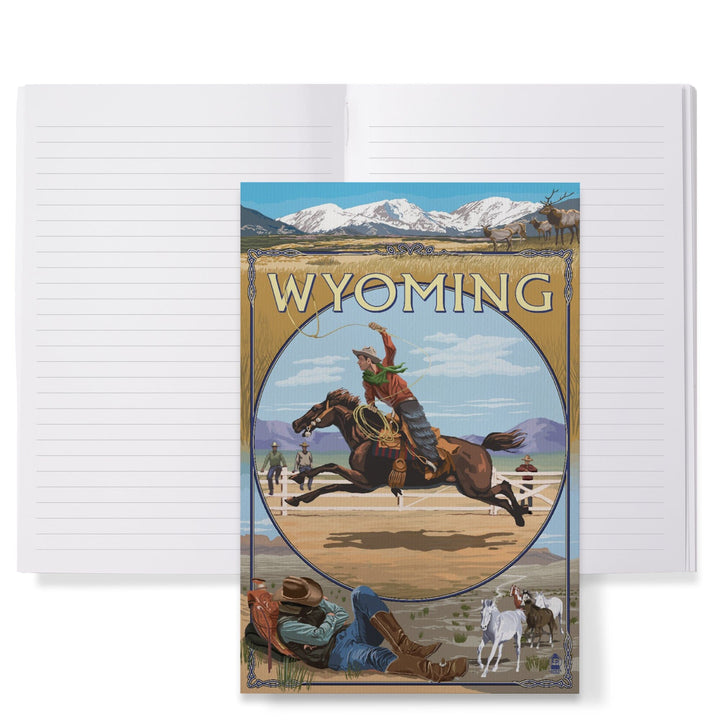 Lined 6x9 Journal, Wyoming, Rodeo Cowboy Montage, Lay Flat, 193 Pages, FSC paper Home Lantern Press 