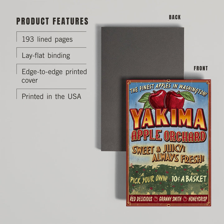 Lined 6x9 Journal, Yakima, Washington, Apple Orchard Vintage Sign, Lay Flat, 193 Pages, FSC paper Home Lantern Press 