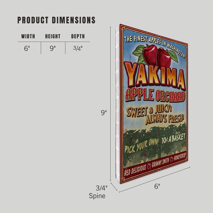 Lined 6x9 Journal, Yakima, Washington, Apple Orchard Vintage Sign, Lay Flat, 193 Pages, FSC paper Home Lantern Press 