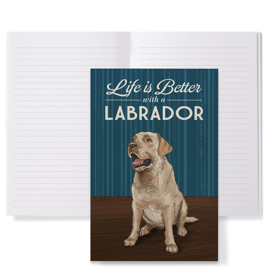 Lined 6x9 Journal, Yellow Lab, Life is Better, Lay Flat, 193 Pages, FSC paper Home Lantern Press 