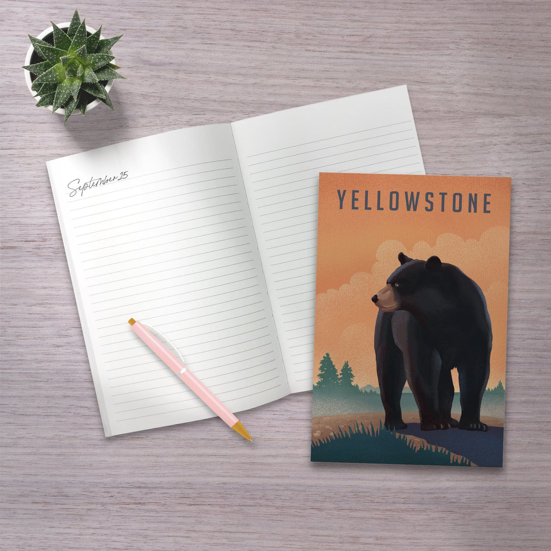 Lined 6x9 Journal, Yellowstone, Montana, Black Bear, Litho, Lay Flat, 193 Pages, FSC paper Home Lantern Press 