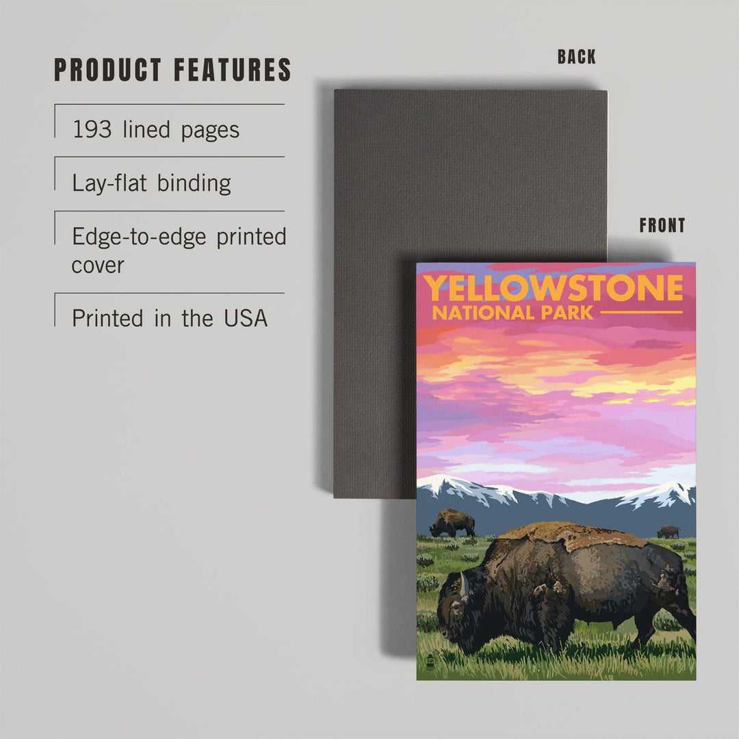 Lined 6x9 Journal, Yellowstone National Park, Bison and Sunset, Lay Flat, 193 Pages, FSC paper Home Lantern Press 