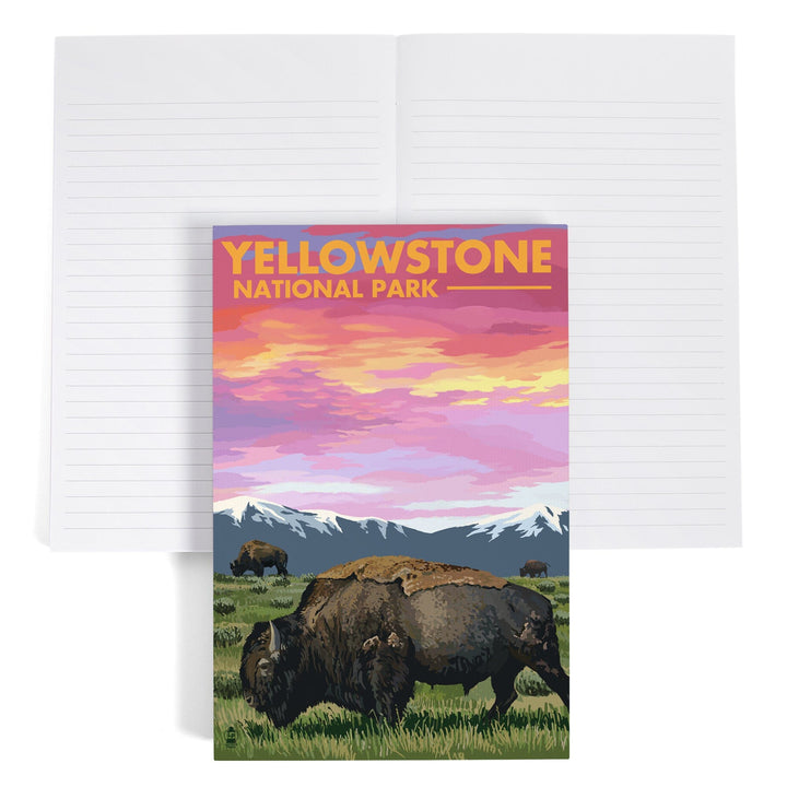 Lined 6x9 Journal, Yellowstone National Park, Bison and Sunset, Lay Flat, 193 Pages, FSC paper Home Lantern Press 