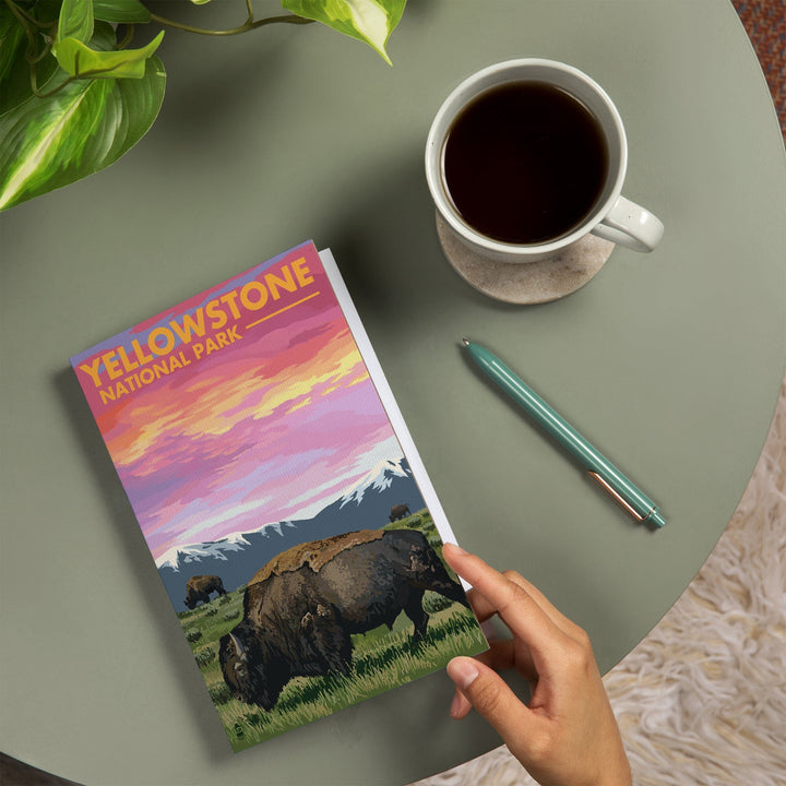 Lined 6x9 Journal, Yellowstone National Park, Bison and Sunset, Lay Flat, 193 Pages, FSC paper Home Lantern Press 