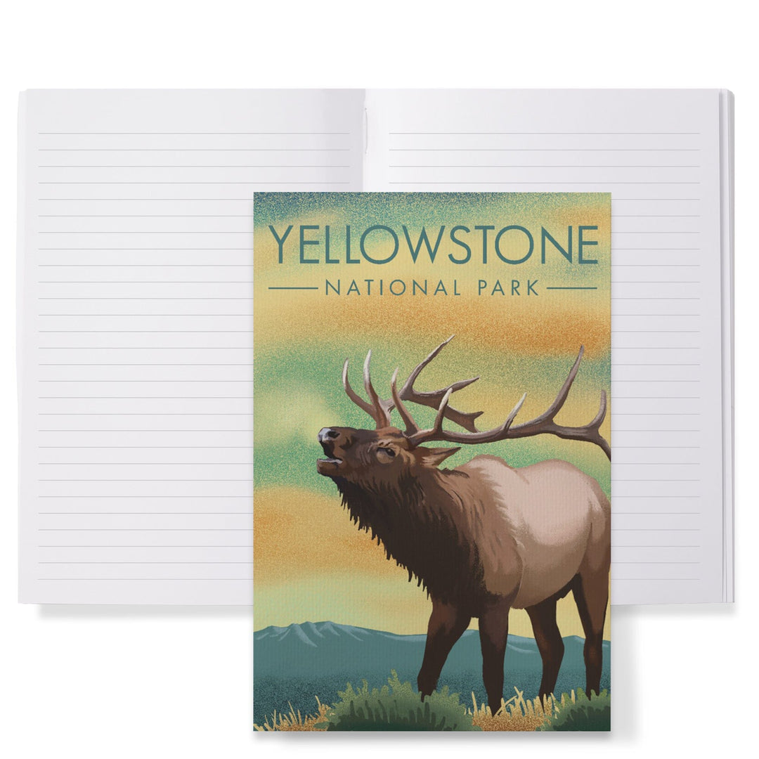 Lined 6x9 Journal, Yellowstone National Park, Elk, Lithograph, Lay Flat, 193 Pages, FSC paper Home Lantern Press 