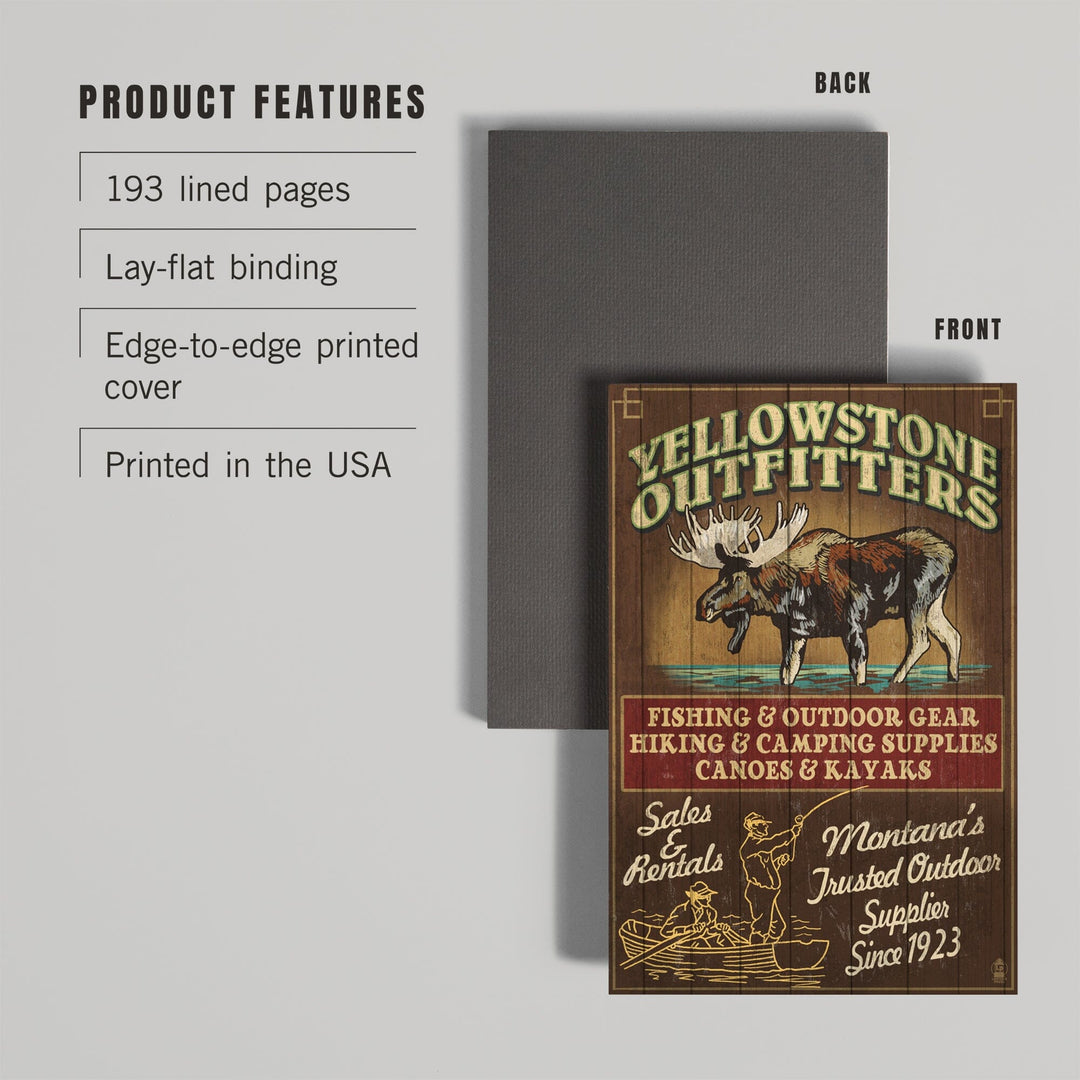 Lined 6x9 Journal, Yellowstone National Park, Montana, Moose Outfitters Vintage Sign, Lay Flat, 193 Pages, FSC paper Home Lantern Press 