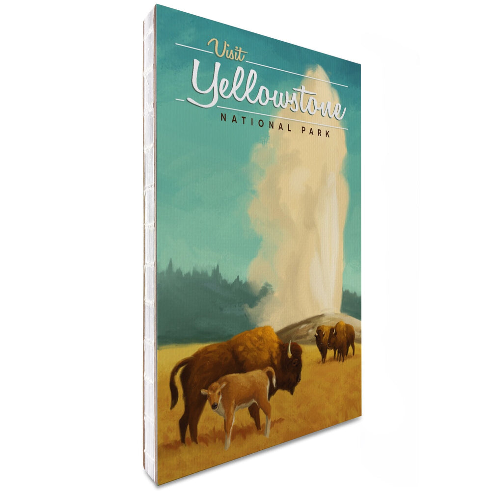 Lined 6x9 Journal, Yellowstone National Park, Oil Painting, Old Faithful and Bison, Lay Flat, 193 Pages, FSC paper Home Lantern Press 