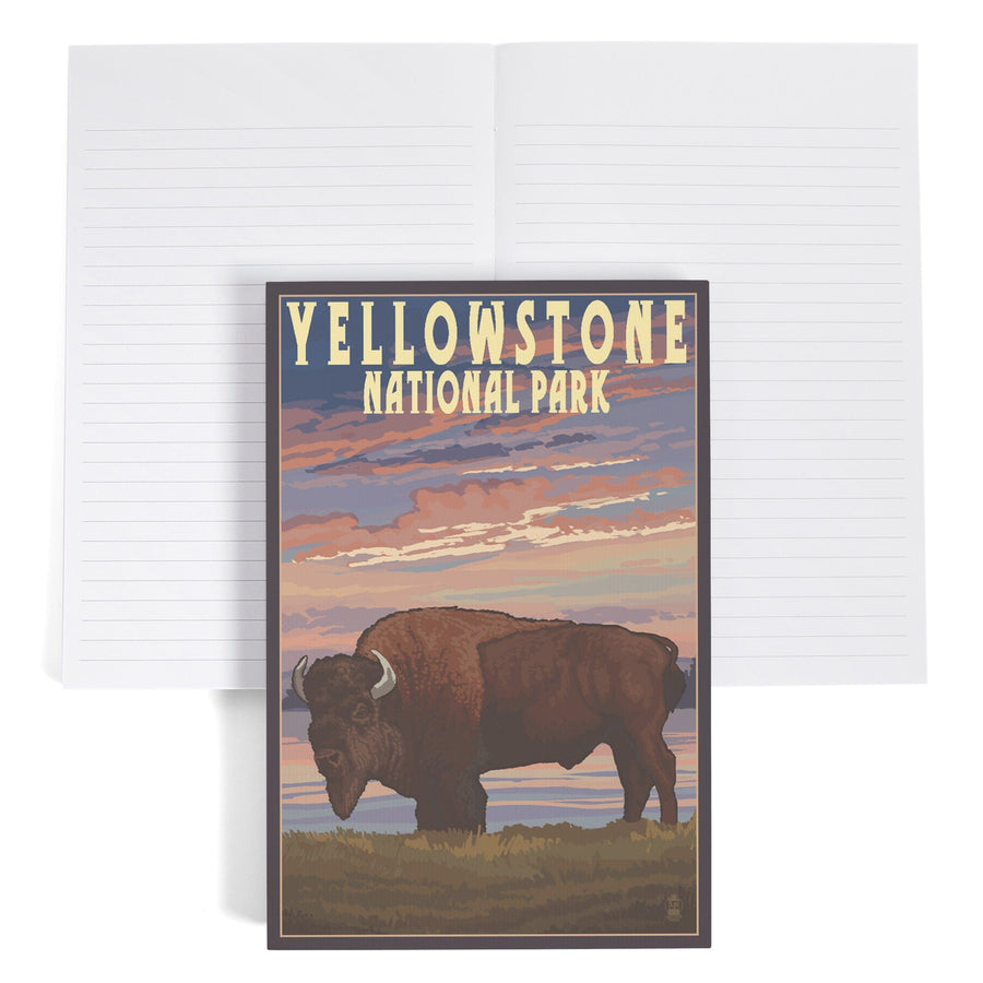 Lined 6x9 Journal, Yellowstone National Park, Wyoming, Bison and Sunset, Lay Flat, 193 Pages, FSC paper Home Lantern Press 