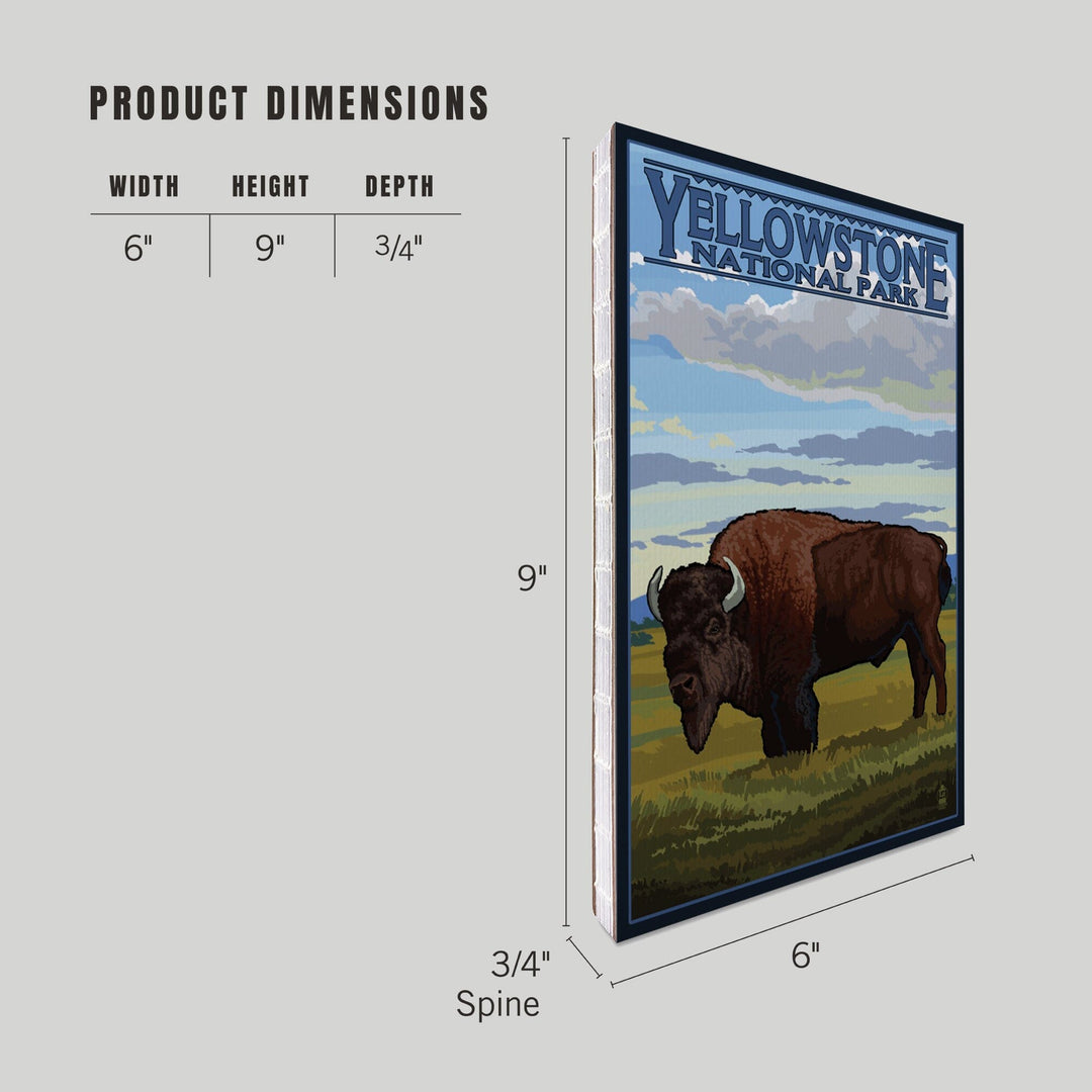 Lined 6x9 Journal, Yellowstone National Park, Wyoming, Bison in Field Scene, Lay Flat, 193 Pages, FSC paper Home Lantern Press 