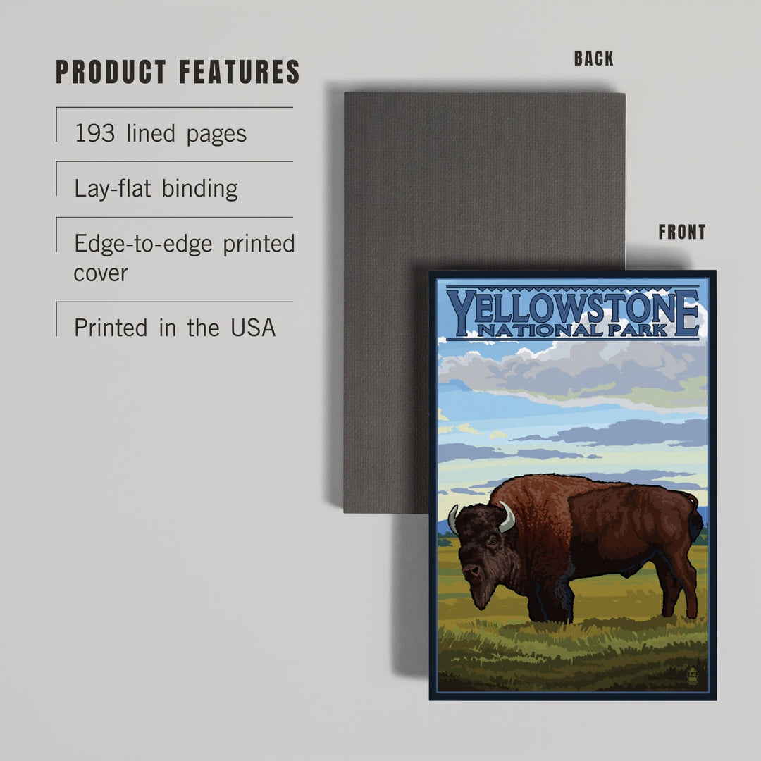 Lined 6x9 Journal, Yellowstone National Park, Wyoming, Bison in Field Scene, Lay Flat, 193 Pages, FSC paper Home Lantern Press 