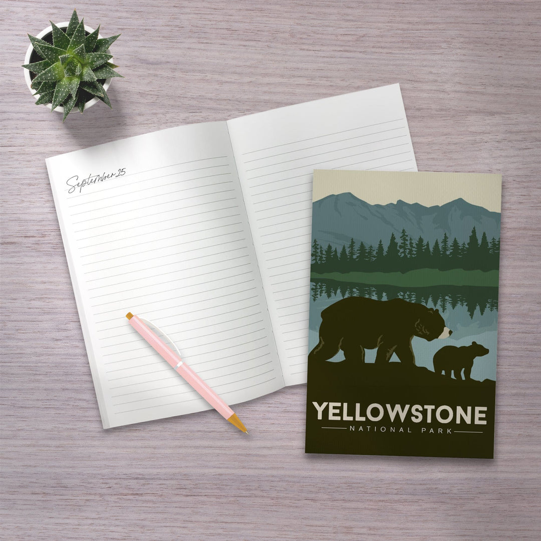 Lined 6x9 Journal, Yellowstone National Park, Wyoming, Grizzly Bear and Cub, Lay Flat, 193 Pages, FSC paper Home Lantern Press 