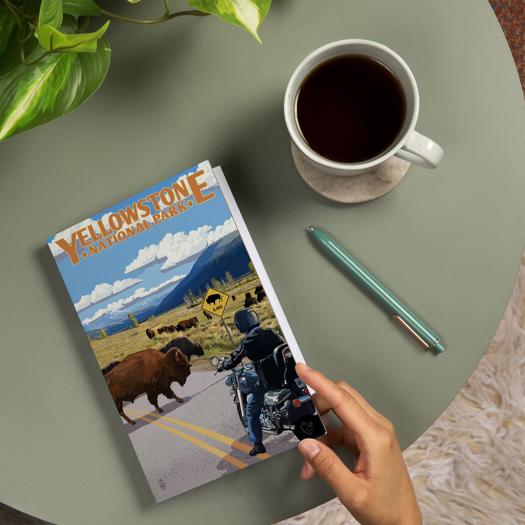 Lined 6x9 Journal, Yellowstone National Park, Wyoming, Motorcycle and Bison, Lay Flat, 193 Pages, FSC paper Home Lantern Press 