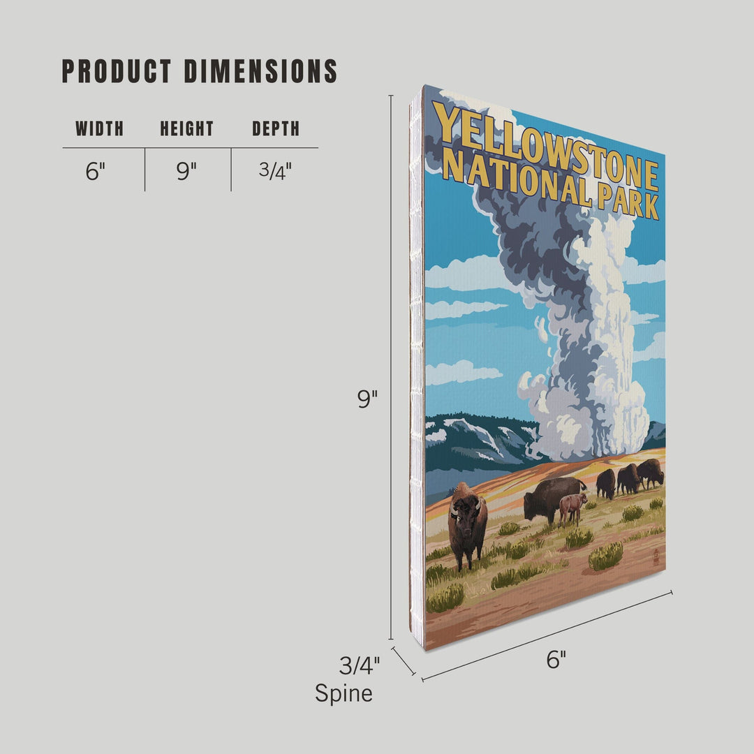 Lined 6x9 Journal, Yellowstone National Park, Wyoming, Old Faithful Geyser and Bison Herd, Lay Flat, 193 Pages, FSC paper Home Lantern Press 