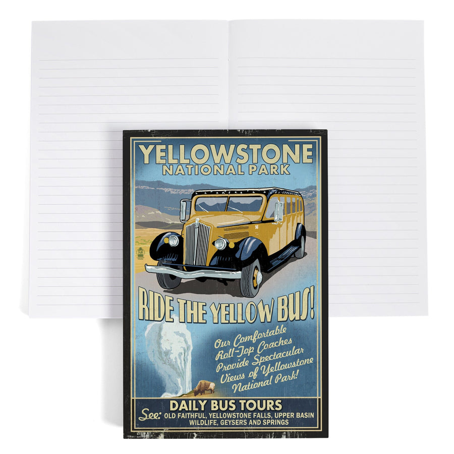 Lined 6x9 Journal, Yellowstone National Park, Wyoming, Vintage Sign, Yellow Bus, Lay Flat, 193 Pages, FSC paper Home Lantern Press 