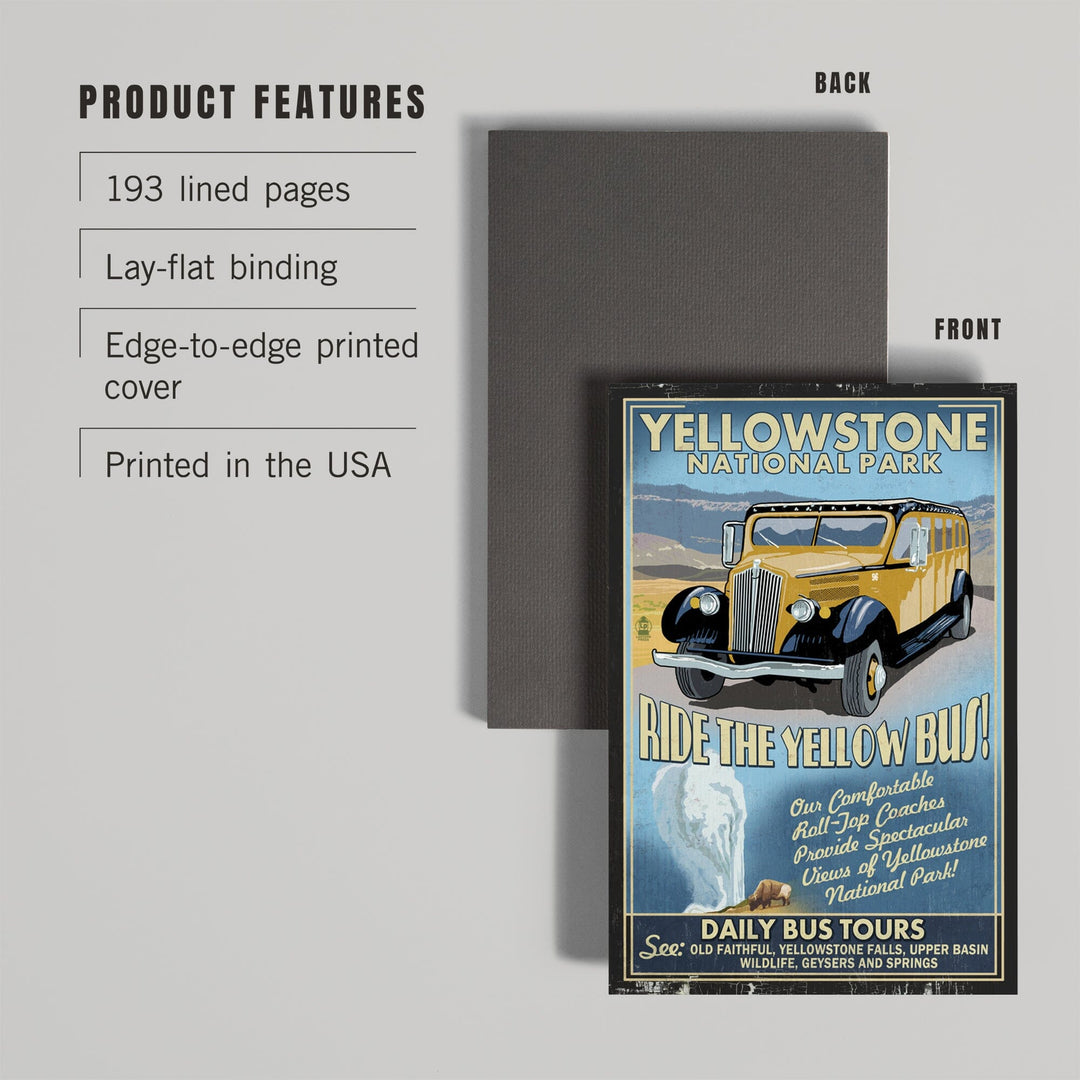 Lined 6x9 Journal, Yellowstone National Park, Wyoming, Vintage Sign, Yellow Bus, Lay Flat, 193 Pages, FSC paper Home Lantern Press 