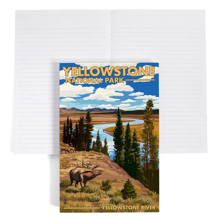 Lined 6x9 Journal, Yellowstone National Park, Wyoming, Yellowstone River and Elk, Lay Flat, 193 Pages, FSC paper Home Lantern Press 