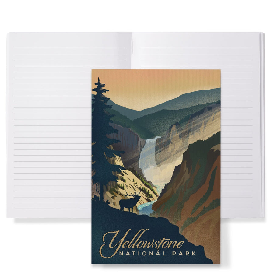 Lined 6x9 Journal, Yellowstone National Park, Yellowstone Falls, Lithograph, Lay Flat, 193 Pages, FSC paper Home Lantern Press 