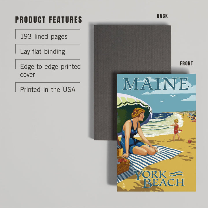 Lined 6x9 Journal, York Beach, Maine, Beach Scene, Lay Flat, 193 Pages, FSC paper Home Lantern Press 