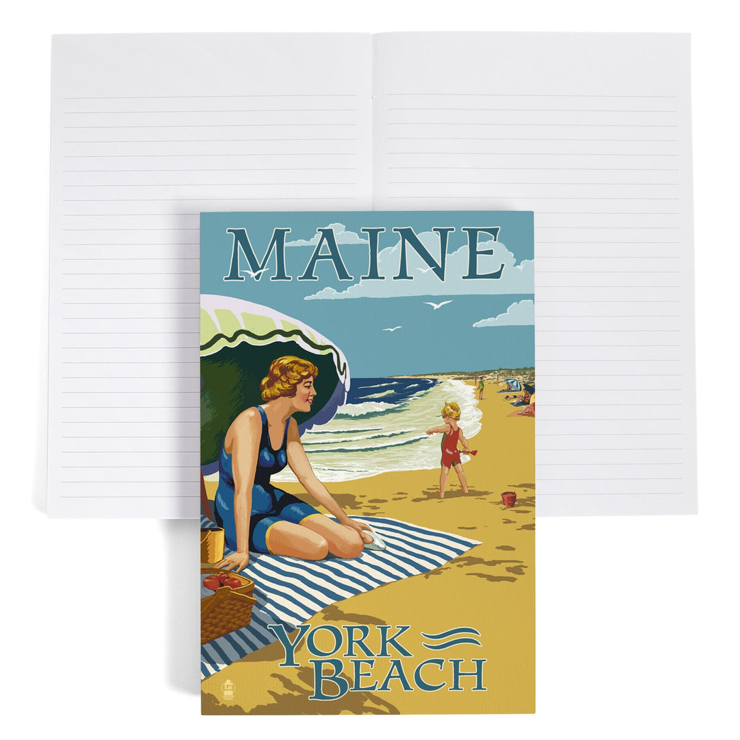 Lined 6x9 Journal, York Beach, Maine, Beach Scene, Lay Flat, 193 Pages, FSC paper Home Lantern Press 