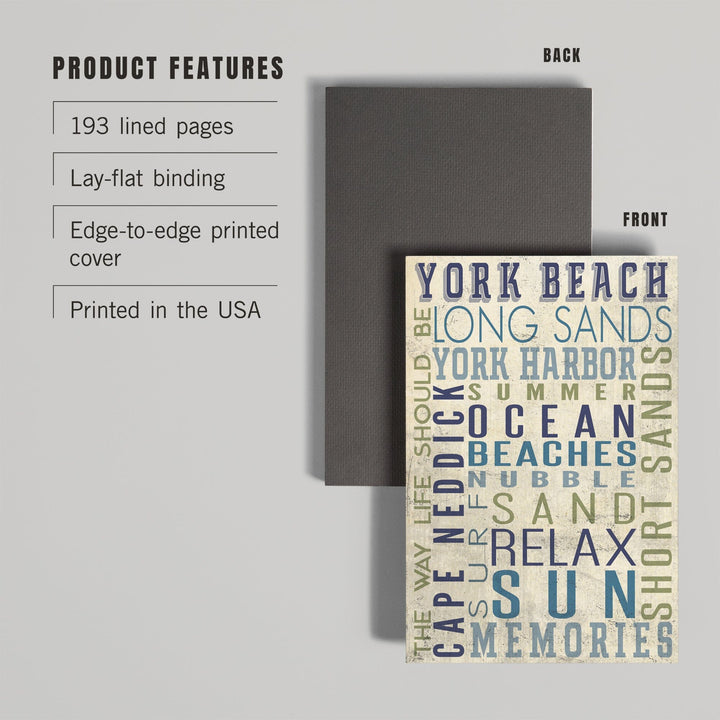 Lined 6x9 Journal, York Beach, Maine, Typography, Lay Flat, 193 Pages, FSC paper Home Lantern Press 