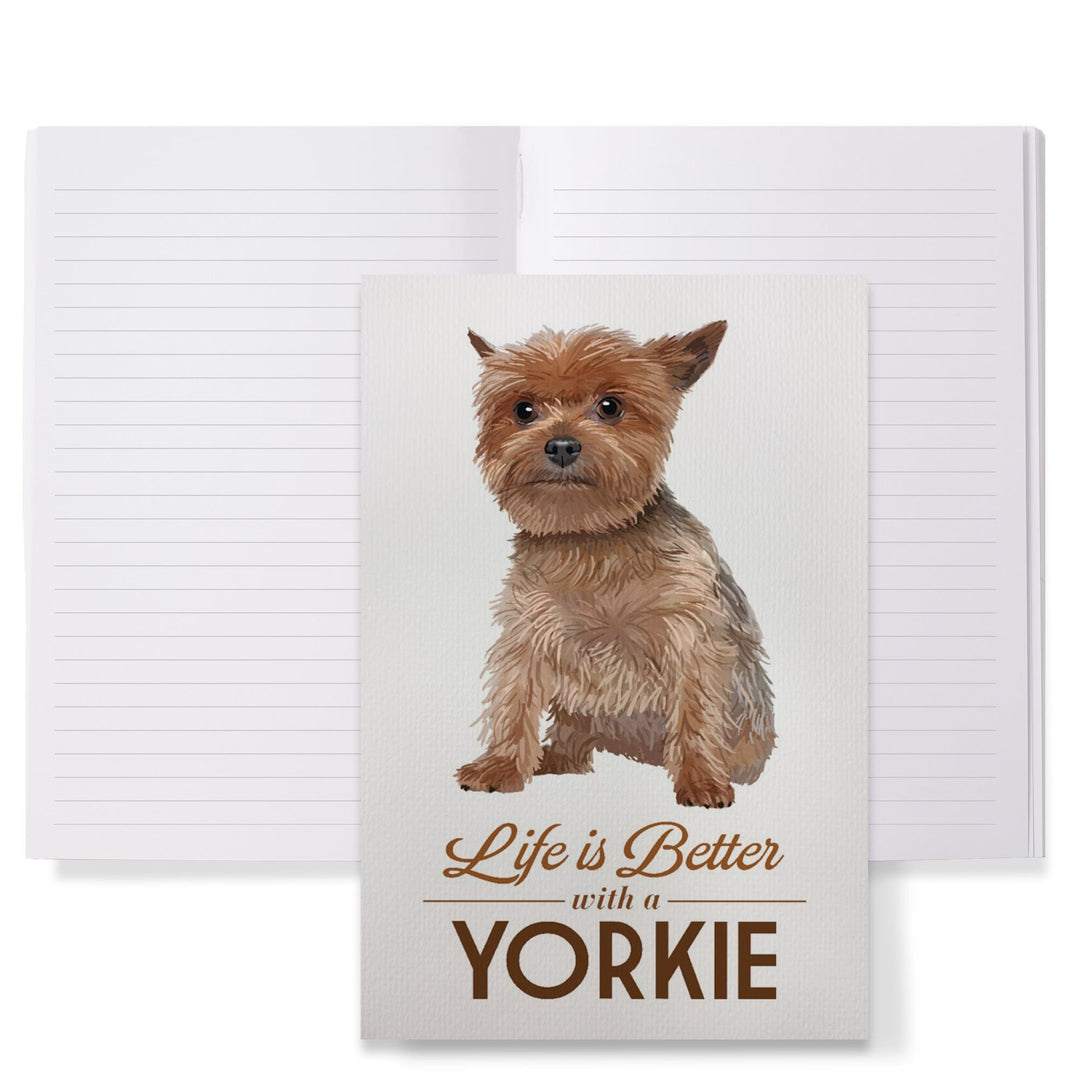 Lined 6x9 Journal, Yorkie, Life is Better, White Background, Lay Flat, 193 Pages, FSC paper Home Lantern Press 