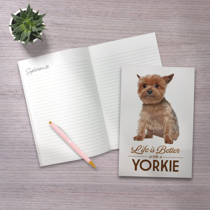 Lined 6x9 Journal, Yorkie, Life is Better, White Background, Lay Flat, 193 Pages, FSC paper Home Lantern Press 