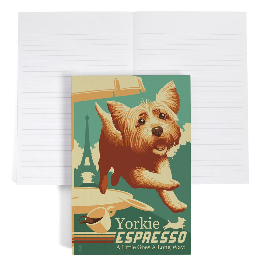 Lined 6x9 Journal, Yorkshire Terrier, Retro Yorkie Espresso Ad, Lay Flat, 193 Pages, FSC paper Home Lantern Press 