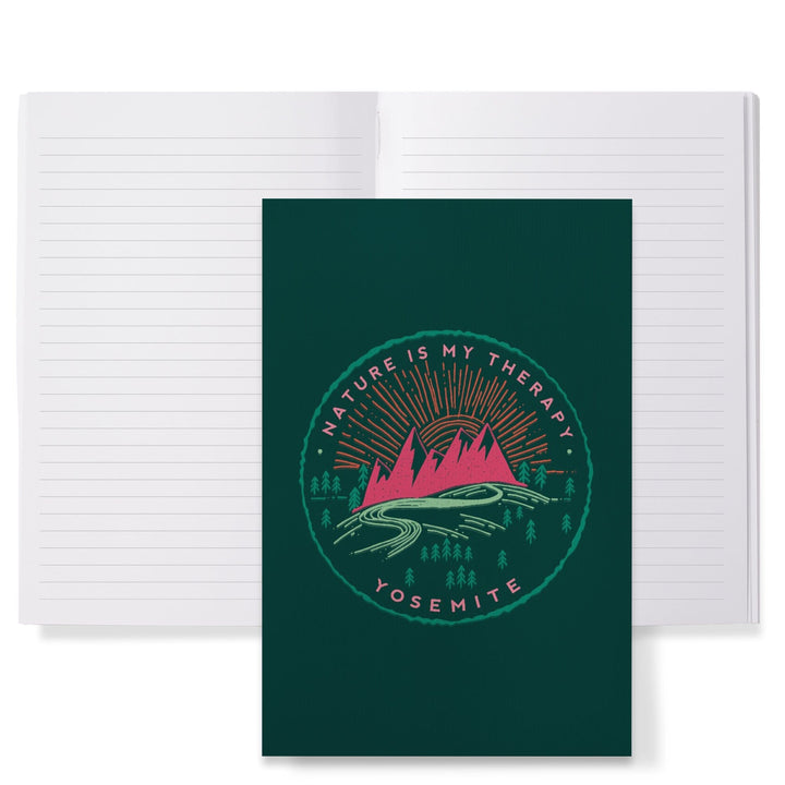 Lined 6x9 Journal, Yosemite, Nature Is My Therapy, Green and Pink on Green, Lay Flat, 193 Pages, FSC paper Home Lantern Press 