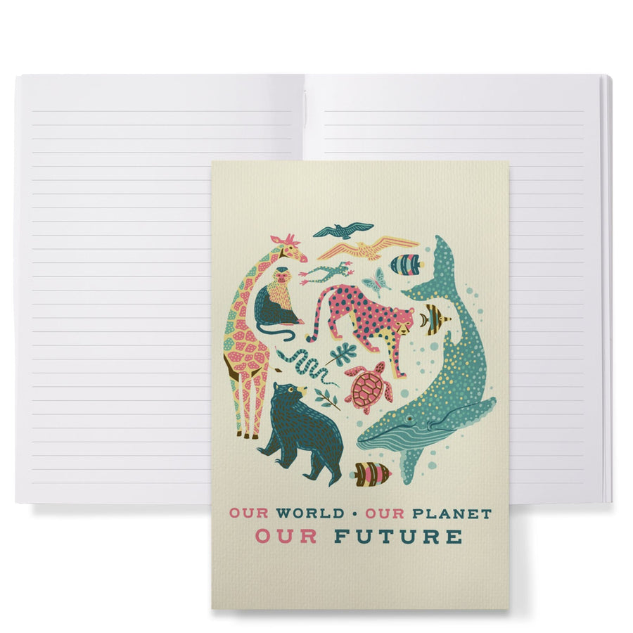Lined 6x9 Journal, Young Conservationist Collection, Animal Montage, Our World, Our Future, Our Planet, Lay Flat, 193 Pages, FSC paper Home Lantern Press 