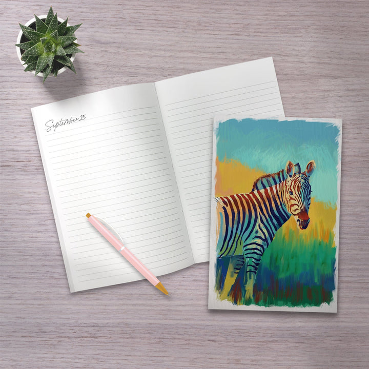 Lined 6x9 Journal, Zebra, Vivid, Lay Flat, 193 Pages, FSC paper Home Lantern Press 