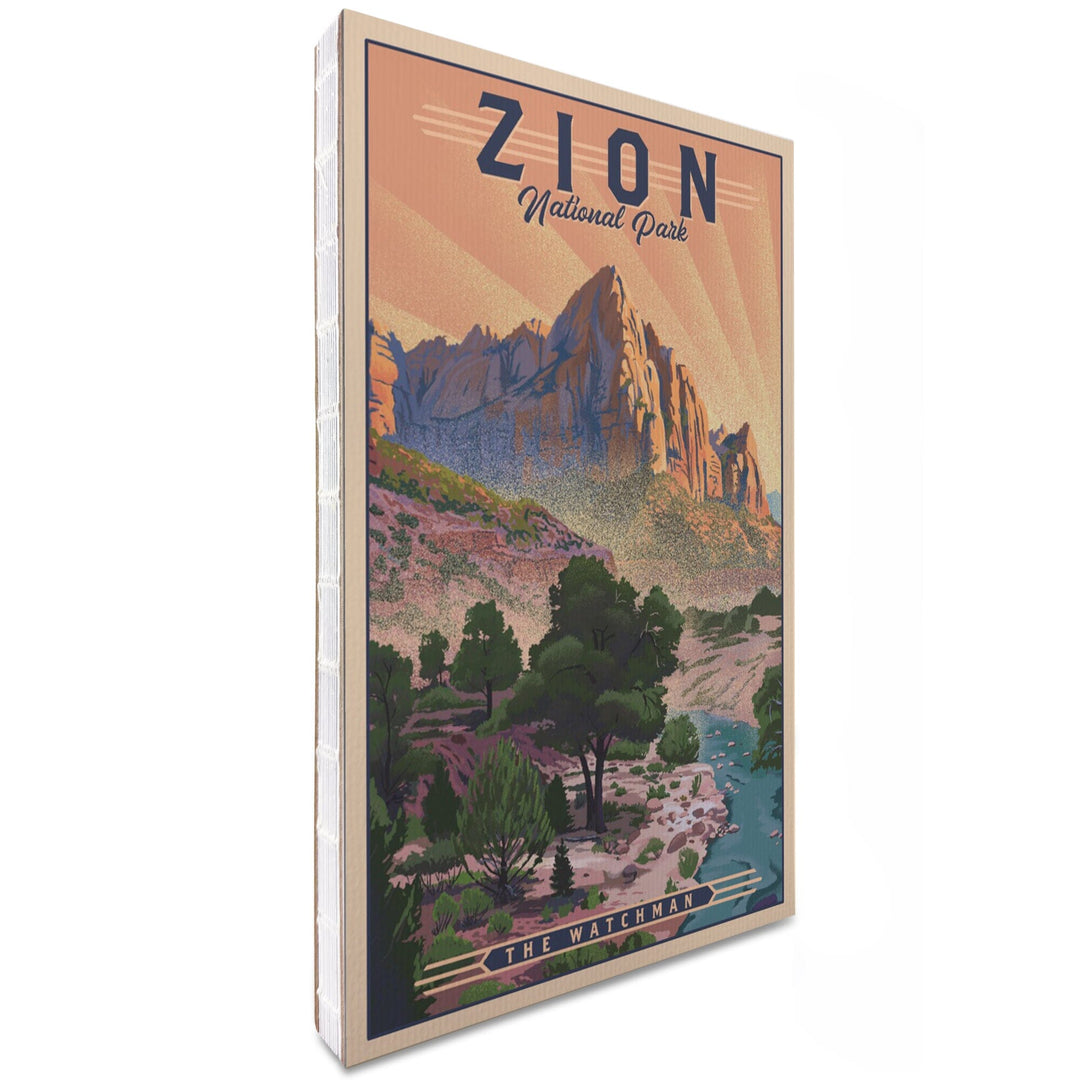 Lined 6x9 Journal, Zion National Park, Utah, The Watchman, Lithograph National Park Series, Lay Flat, 193 Pages, FSC paper Home Lantern Press 