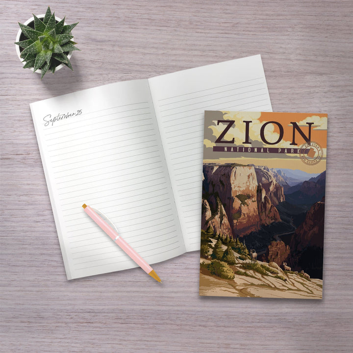 Lined 6x9 Journal, Zion National Park, Zion Canyon Sunset, Typography, Lay Flat, 193 Pages, FSC paper Home Lantern Press 