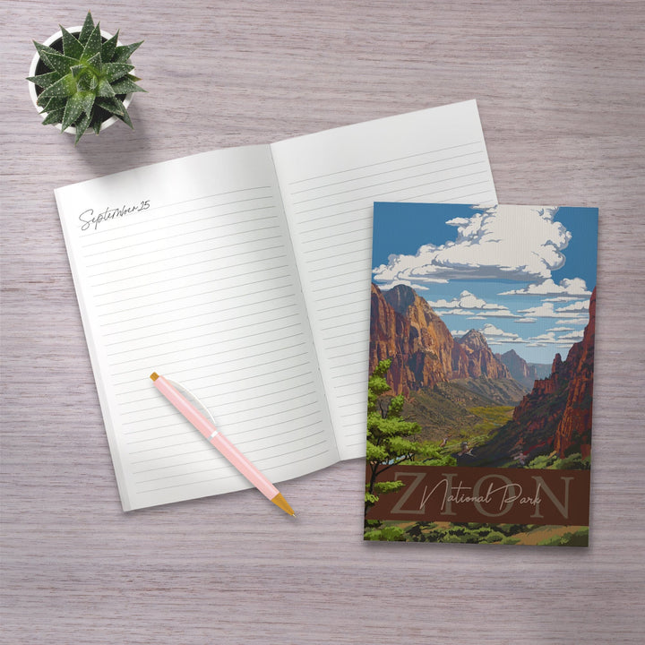 Lined 6x9 Journal, Zion National Park, Zion Canyon View, Typography, Lay Flat, 193 Pages, FSC paper Home Lantern Press 