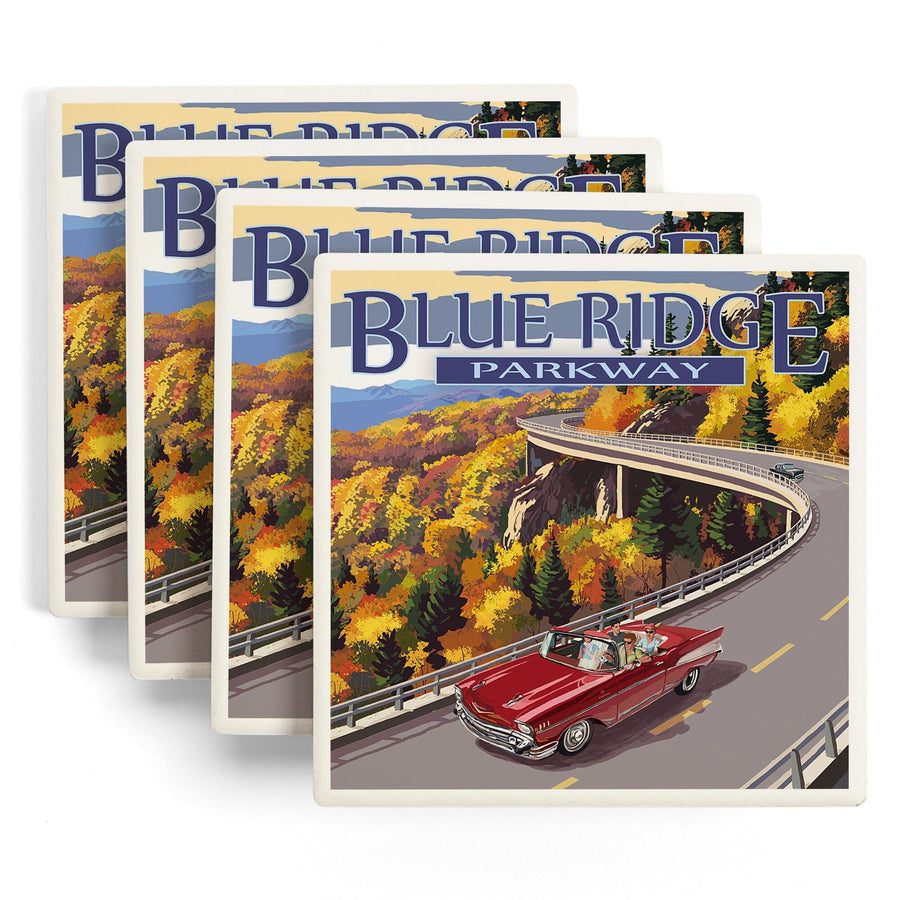 Linn Cove Viaduct, North Carolina, Blue Ridge Parkway, Lantern Press Artwork, Coaster Set - Lantern Press